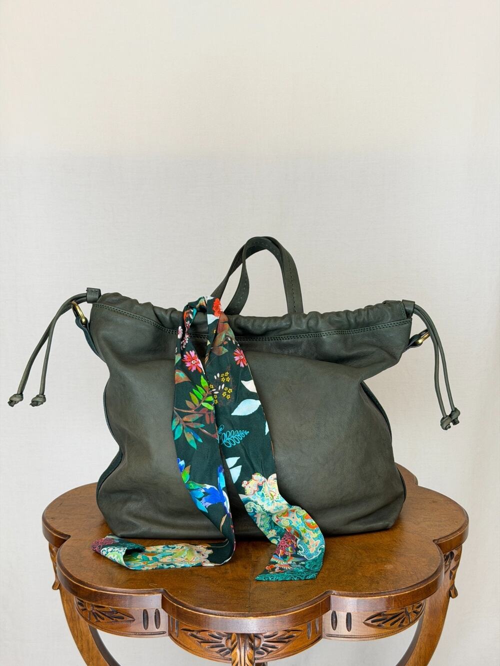 NWT Johnny Was Vanessa Green Italian Leather Shopper Bag $498 # 0386